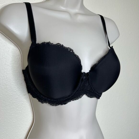 Victorias Secret Dream Angels Black Lined Demi Lace Trim Bra Women 32DD / 32E - Picture 3 of 15